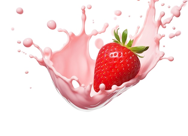 Photo milk or yogurt splash with strawberries isolated on white background 3d rendering