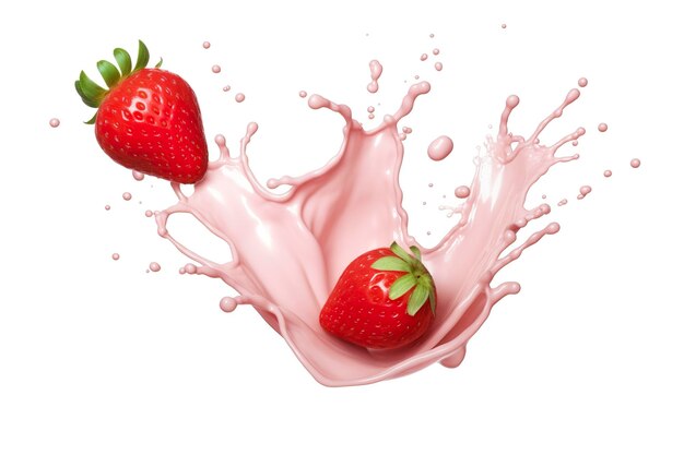 milk or yogurt splash with strawberries isolated on white background 3d rendering