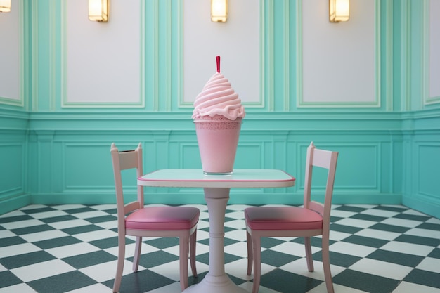 Milkshake in a glass with a straw on the table