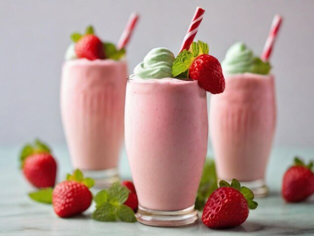 Milkshake met aardbeien en munt