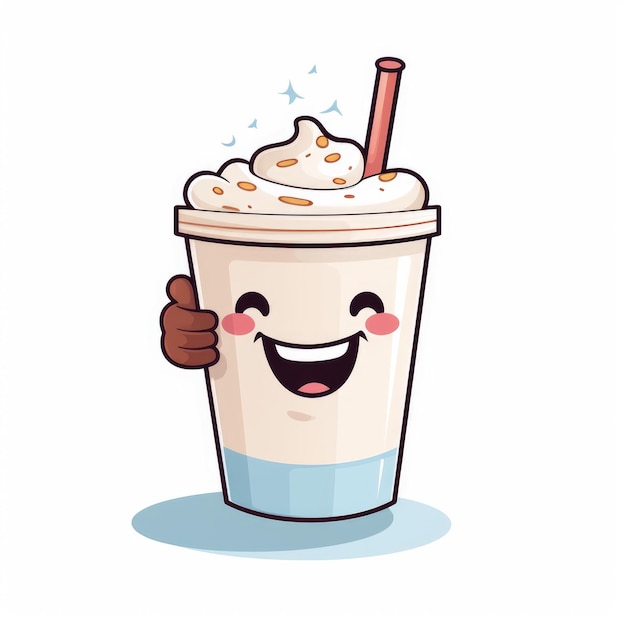 Milkshake met een rietje en lachende cartoonstijl AI gegenereerd