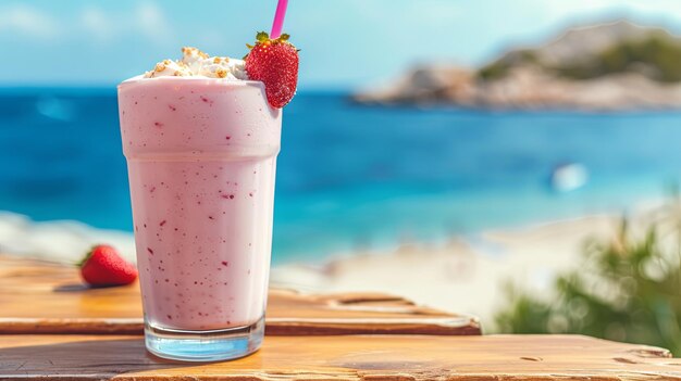 Milkshake on sea ocean shore vacation holiday concept Banner background design