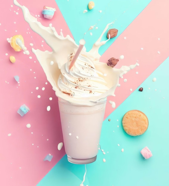 Milkshake splash with pastel colors background