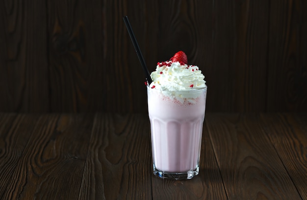 Milkshake with banana and raspberries