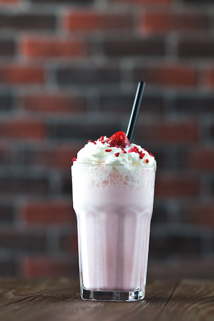 Milkshake with banana and raspberries