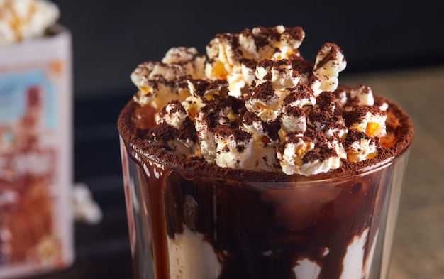 Milkshake with chocolate and popcorn