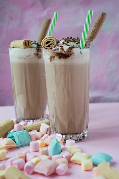 Milkshake with ice cream and whipped cream