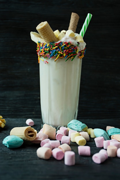 Milkshake with ice cream and whipped cream