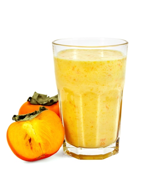 Milkshake with persimmons in a glass