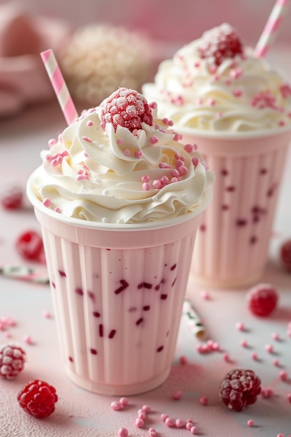 Milkshake with raspberries and cream