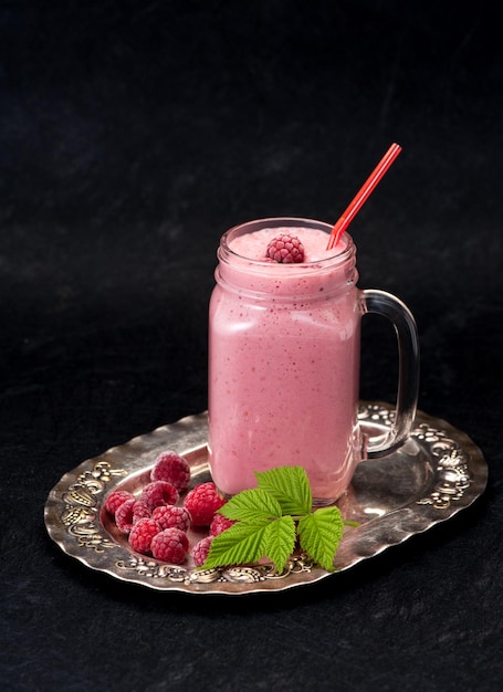 Milkshake with raspberries