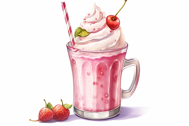 A milkshake with a straw and cherry on the top