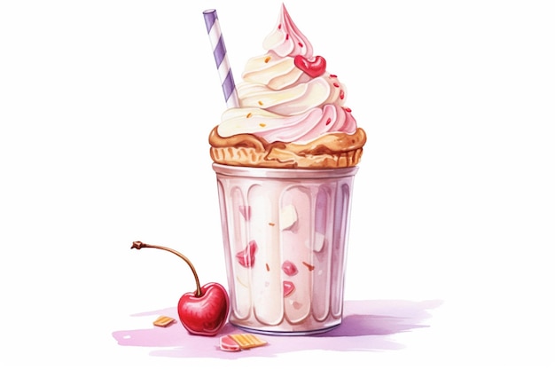 A milkshake with a straw and cherry on the top