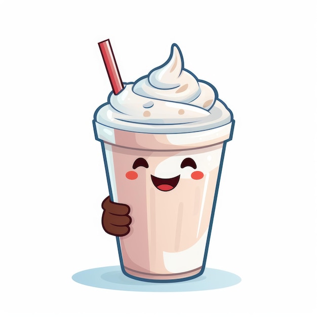 Milkshake with a straw and smiling cartoon style AI generated