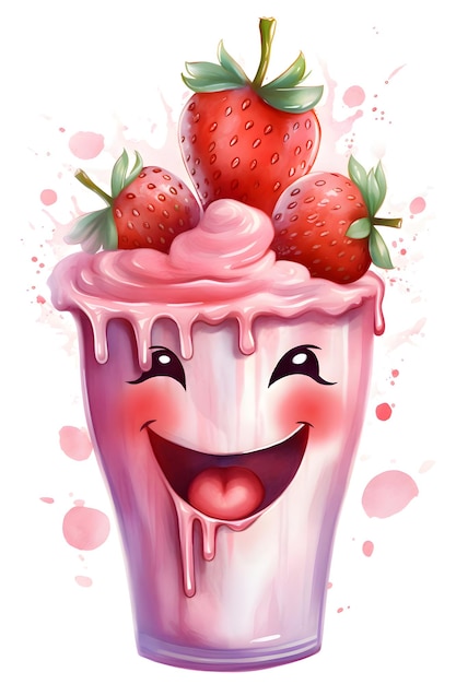 Milkshake with strawberries watercolor Generative AI 2