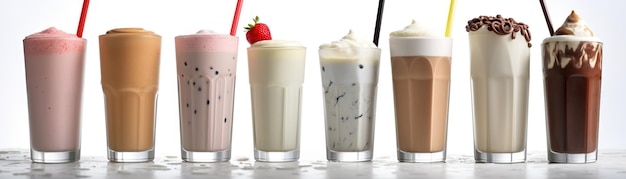 Milkshakes are available in a row.