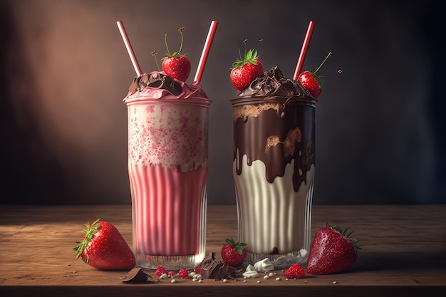 Milkshakes met aardbeien en chocolade