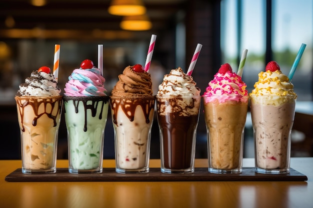 Milkshakes with a combination of different flavors available at a caf