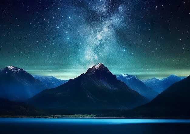 夜空に昇る牛乳の色 山の上の風景 AI・ジェネレーティブ