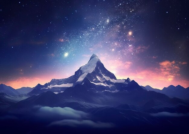 The milky rising in the night sky over the mountains landscapes AI Generative