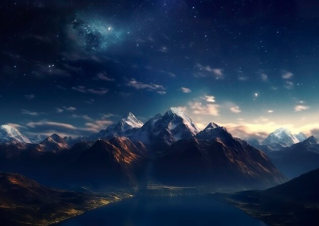 The milky rising in the night sky over the mountains landscapes AI Generative