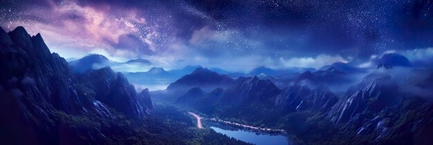 The milky rising in the night sky over the mountains landscapes AI Generative