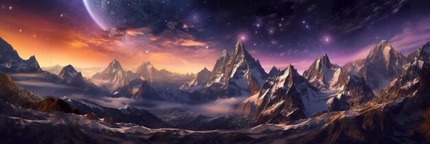 The milky rising in the night sky over the mountains landscapes