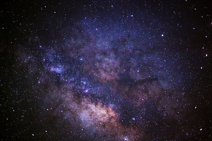 Photo milky way galaxy, long exposure photograph, with grain.