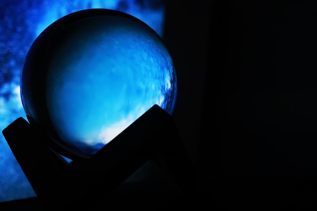 Milky way in magic sphere,Fortune teller,mind power concept. magic ball predictions. mysterious composition. Fortune teller, mind power, prediction concept. copy space