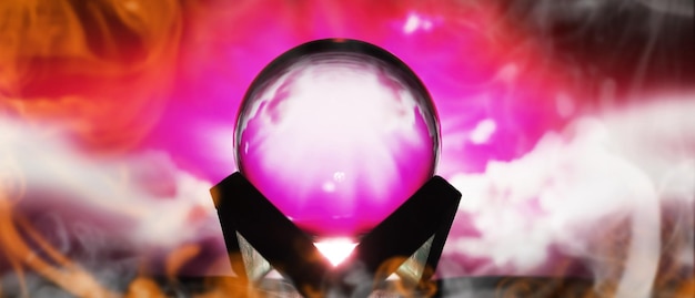 Milky way in magic spherefortune tellermind power concept magic\
ball predictions mysterious composition fortune teller mind power\
prediction concept copy space