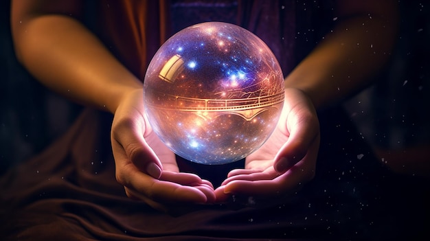 Photo milky way in a magical sphere fortune tellers mind power