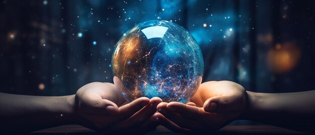 Photo milky way in a magical sphere fortune tellers mind power