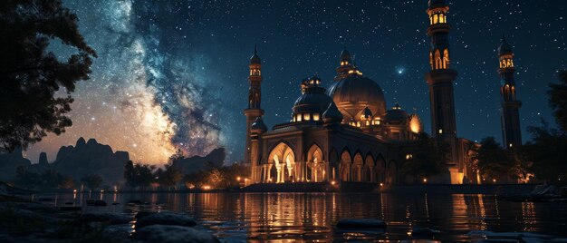 Milky Way and Mosque At night Generative AI