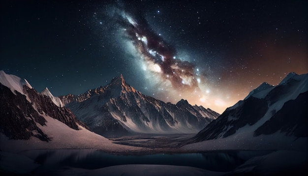 Milky way over the mountains AI generated