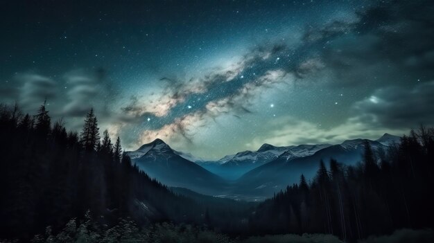 Milky Way above mountains at night time Generative AI