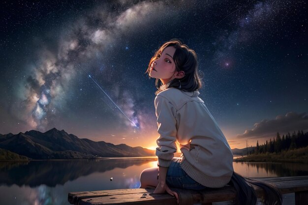 Milky way romantic night sky full of stars the girl looking up at the starry sky miss love you