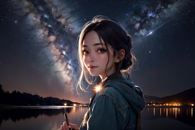 Milky way romantic night sky full of stars the girl looking up at the starry sky miss love you