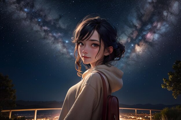 Milky way romantic night sky full of stars the girl looking up at the starry sky miss love you