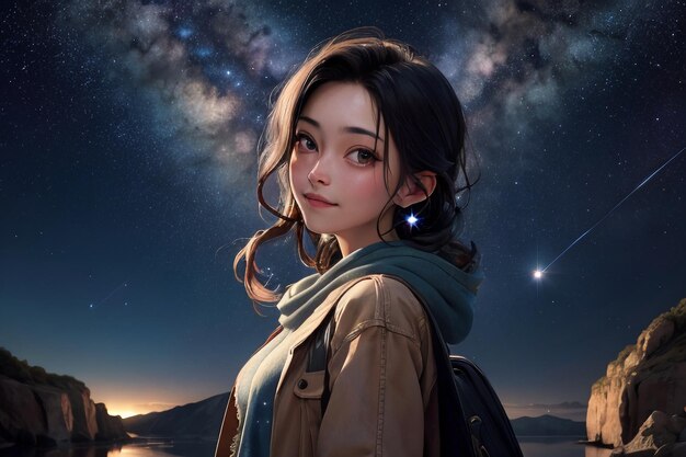 Milky way romantic night sky full of stars the girl looking up at the starry sky miss love you