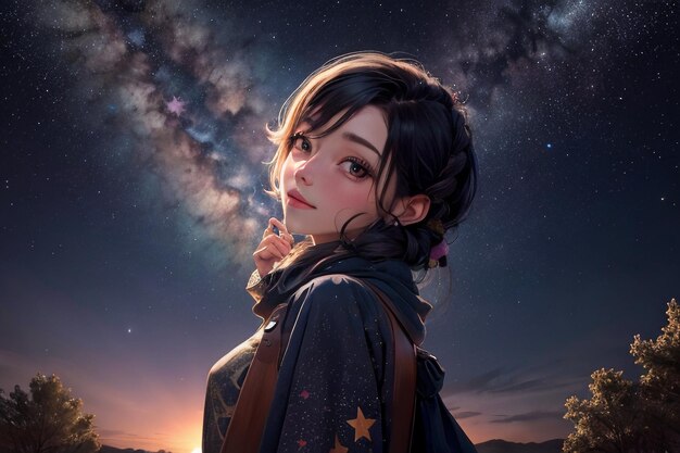 Milky way romantic night sky full of stars the girl looking up at the starry sky miss love you