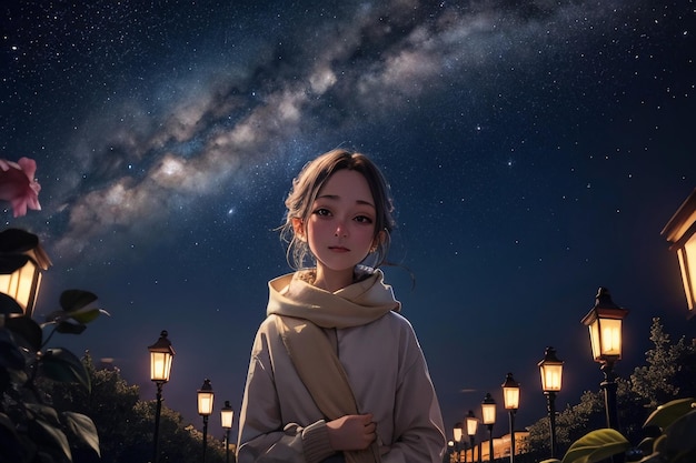 Milky way romantic night sky full of stars the girl looking up at the starry sky miss love you