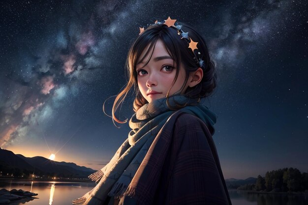 Milky way romantic night sky full of stars the girl looking up at the starry sky miss love you