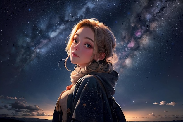 Milky way romantic night sky full of stars the girl looking up at the starry sky miss love you