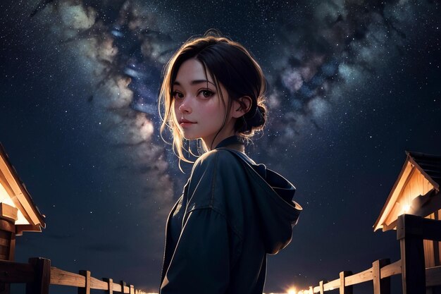 Milky way romantic night sky full of stars the girl looking up at the starry sky miss love you