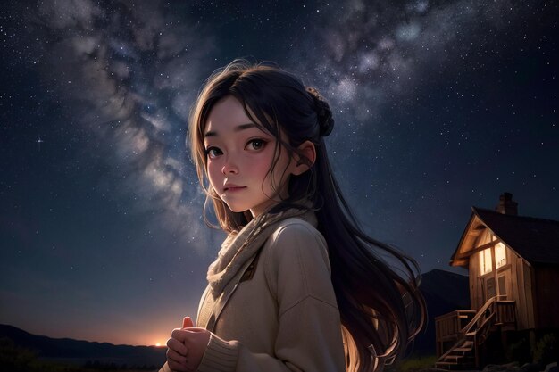 Milky way romantic night sky full of stars the girl looking up at the starry sky miss love you