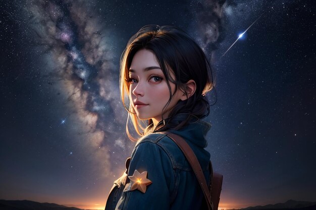 Milky way romantic night sky full of stars the girl looking up at the starry sky miss love you