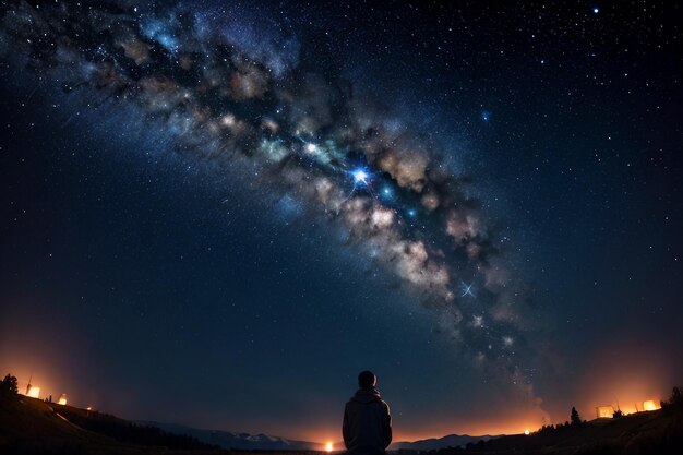 Milky way romantic night sky full of stars the girl looking up at the starry sky miss love you