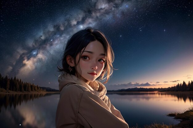 Milky way romantic night sky full of stars the girl looking up at the starry sky miss love you