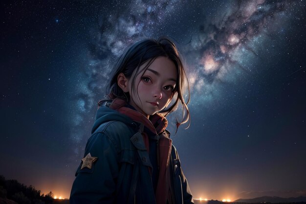 Milky way romantic night sky full of stars the girl looking up at the starry sky miss love you