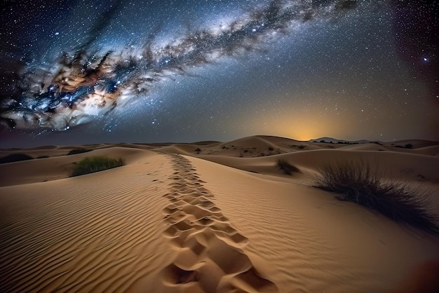 Milky way over sand dunes at night Long exposure Generative AI